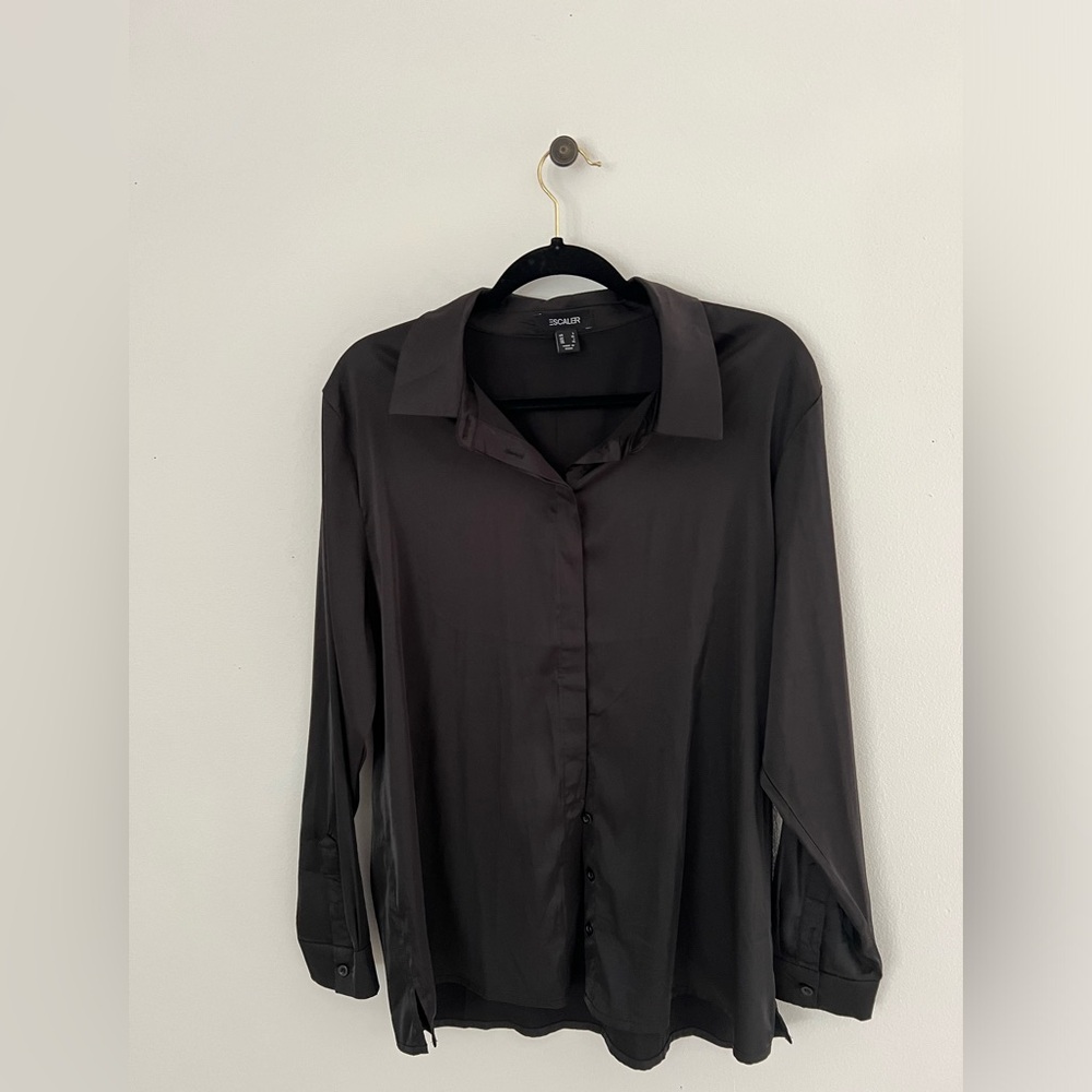 Escalier Women's Silk Blouse Long Sleeve Satin Button Down Shirt